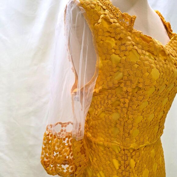Golden Hour Glam: New Mustard Crochet Maxi Dress – Sheer Elegance! Size Large - Picture 8 of 10